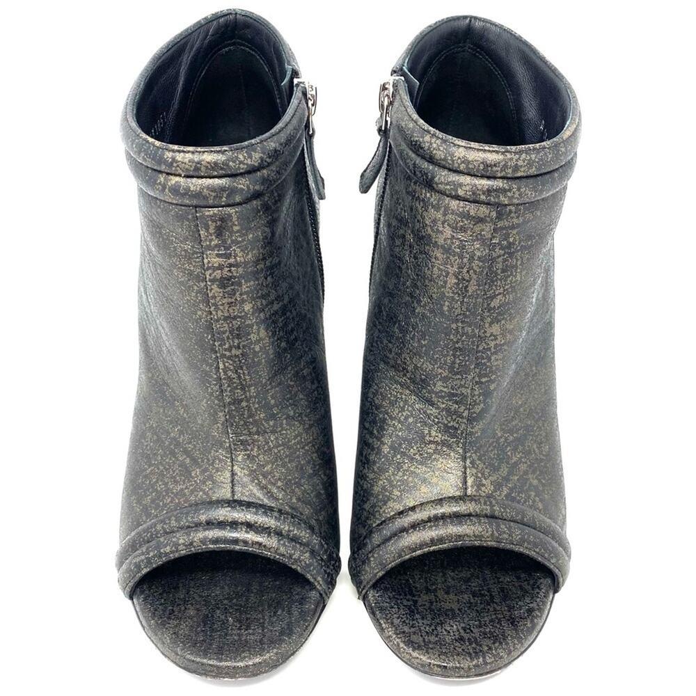 ARCHIVAL Chanel 16S Black Gold Metallic Quilted Wedge Peep Toe Boots 38.5 - Picture 7 of 15